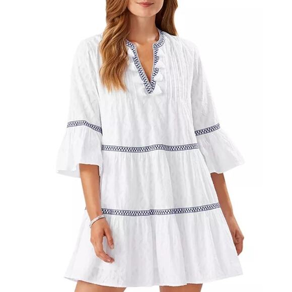 MSRP $148 Cotton Clip Embroidered Tassel Dress LARGE  SAME DAY SHIP or NEXT DAY - Picture 1 of 10